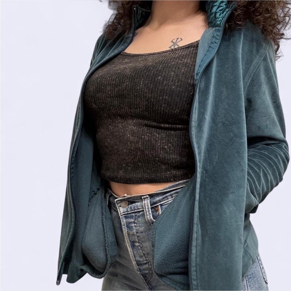 Bobbie Brooks Velour Full-Zip Track Jacket - Forest Green L